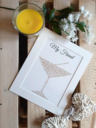 Personalised Friend Print, 10x8 Friendship Poem, Birthday Gift, Besties, Best Friend, Cocktail Unique Gifts For Her