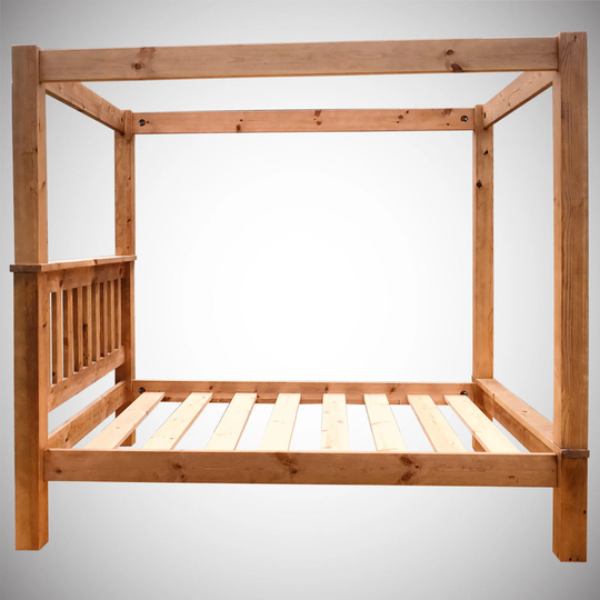 Solid Pine Chunky Slatted Four Poster Bed With Low Foot End | 3Ft-6Ft Available