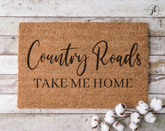 Country Roads Take Me Home Doormat, Farm Welcome Mat, Housewarming Gift, Realtor Porch Decor
