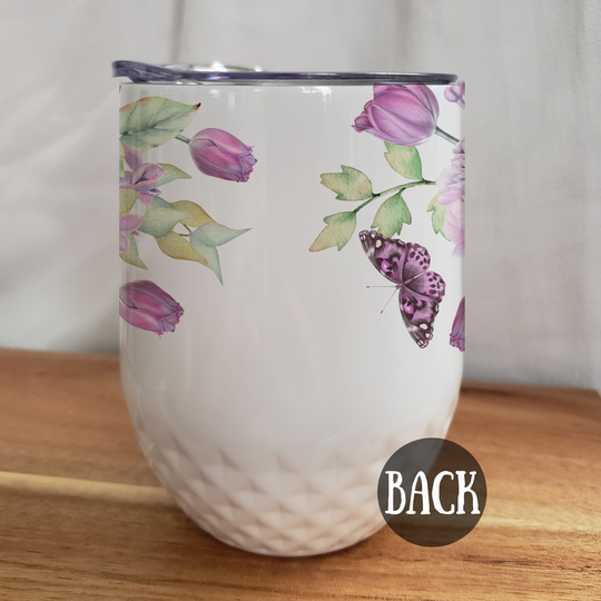 Purple Tulip Floral Watercolor Stainless Steel Wine Tumbler