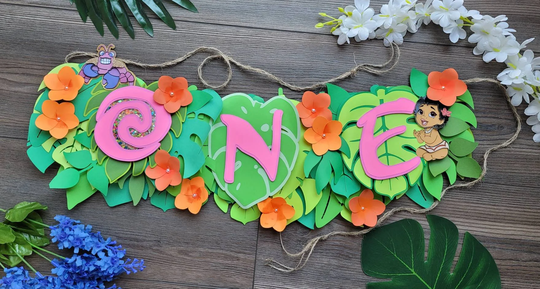 Hawaiian Banner, Tropical Luau, Leaves, High Chair One Year Milestone, Hawaiian, Baby First Birthday, Moana