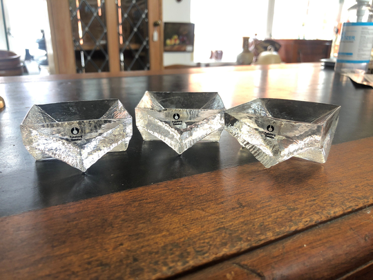 Set Of Three Eva Englund Pukeberg Sweden Glass Art Ice Cube Design Candle Tea Light Holders - Sculpture Crystal Designer | 21