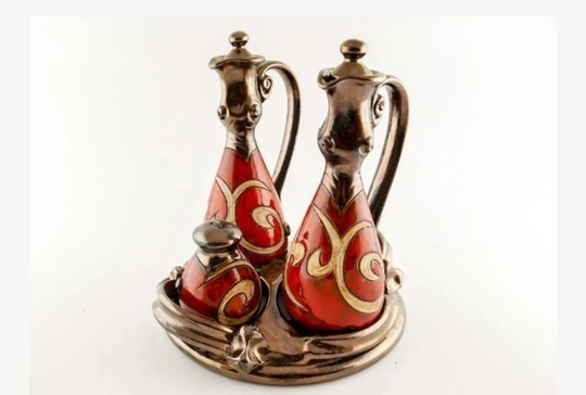 Christmas Gift - Ceramic Cruet Set, Oil & Vinegar Condiment Kitchen Handmade Housewarming Hostess Gift