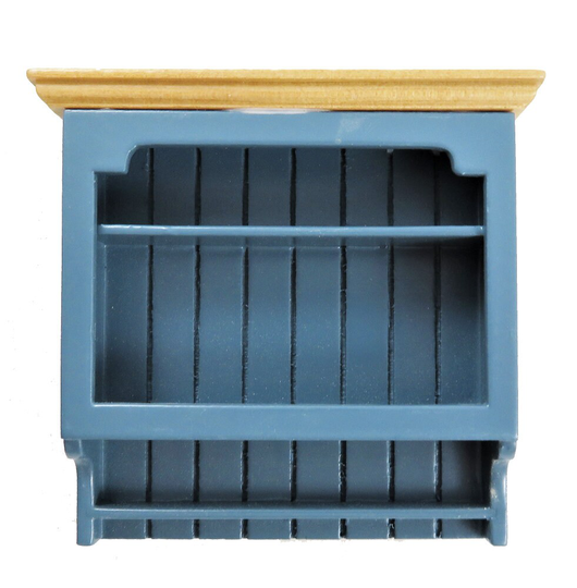 Dolls House Blue & Pine Wall Shelf Unit Modern Miniature Kitchen Furniture