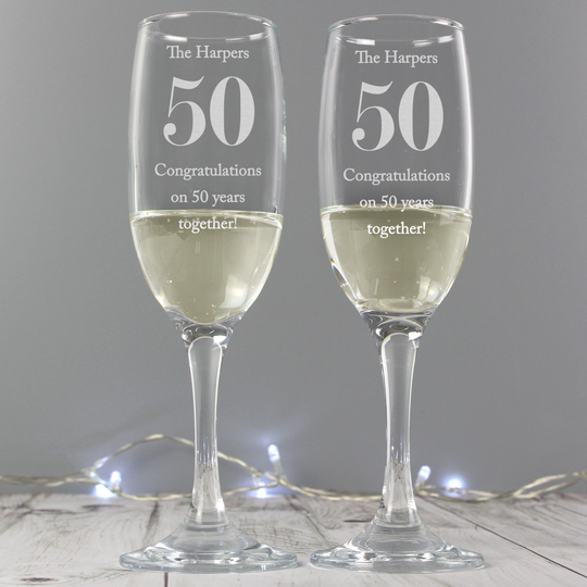 Personalised Champagne Flutes Any Number Pair Of Glasses - Anniversary Gifts , 25Th Silver Golden Gold Ruby Pearl