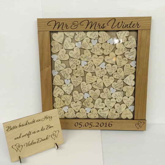 Personalised Luxury Cherrywood White Hearts Drop Box Wedding Guest Book Gift Rustic Vintage Guestbook Alternative Wooden Dropbox