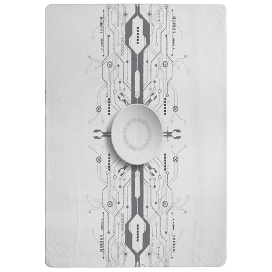 Rojas Concept with Various Technology Elements Designer Shaggy White/Grey Rug