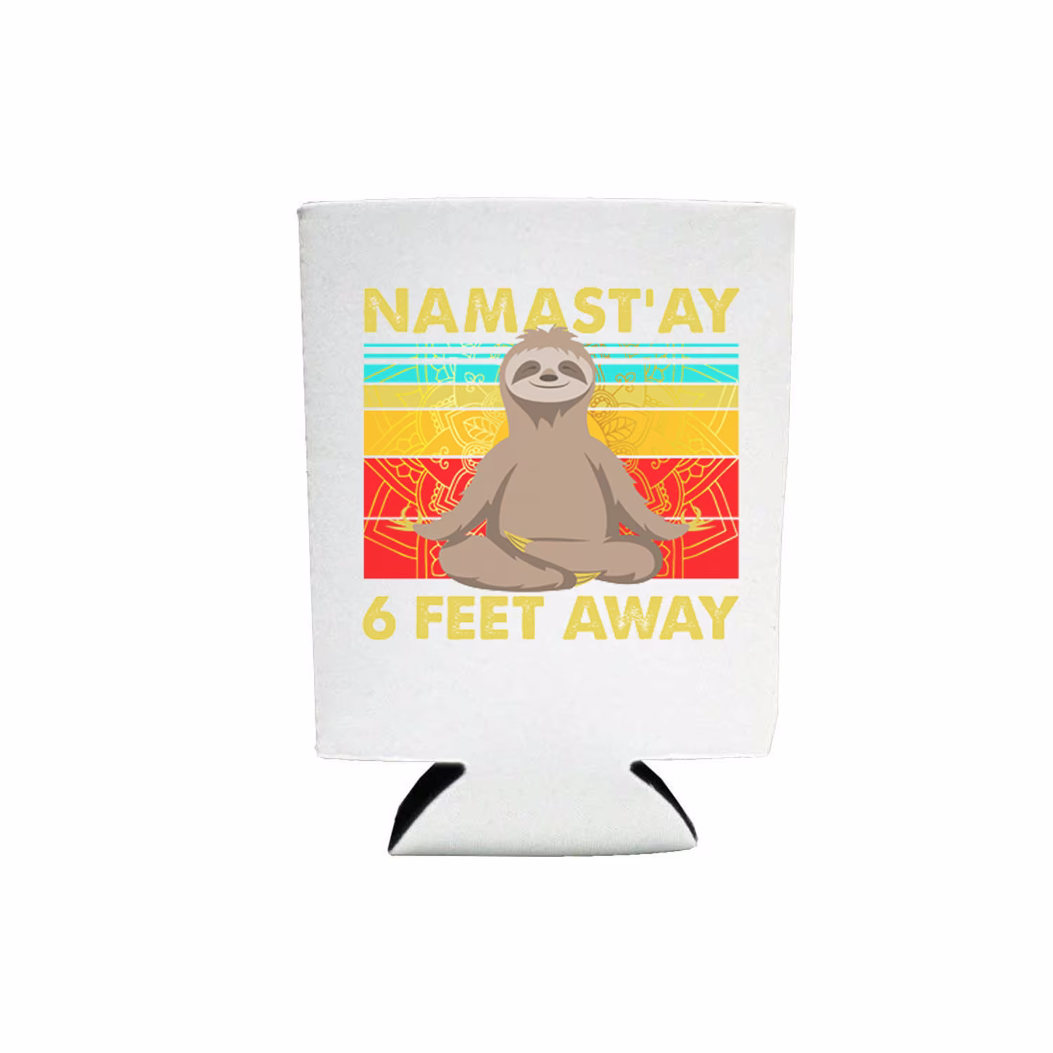 Namastay 6 Feet Away | Hilarious Quarantine Namast'ay Sloth Vintage Style Graphic Funny Novelty Gag Gift 2 Neoprene Pack Drink Insulator
