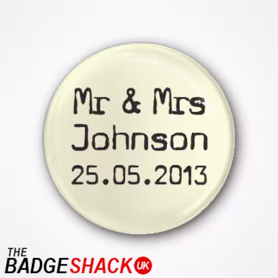 Personalised Wedding Favours Pack Of 20 Badges Or Magnets. Available As 2.5cm Badges 3.8cm Magnets
