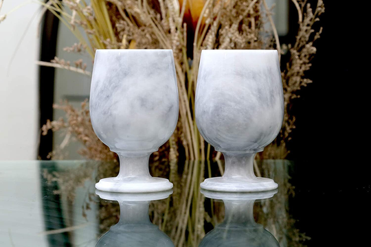 Set Of 2 Marble Wine Glasses | White Glass - Modern Bar Stone Bourbon Champagne Vintage