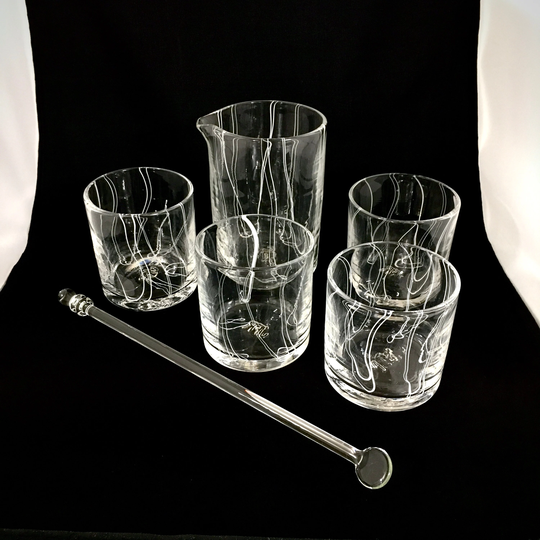 6 Piece Cocktail Set - 4x Rocks Glasses, 1 Mixing Glass | 500Ml, Glass Stirrer, Simpatico White Series, Whiskey Set, Scotch Handblown