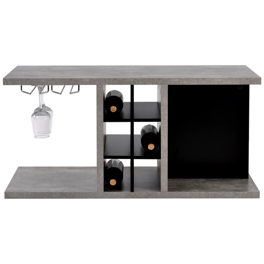 Modern Wood Coffee Table With Wine Rack & Metal Cup Holder