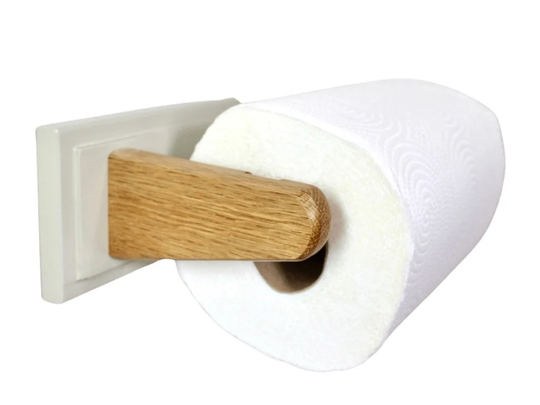 Kitchen Roll Holder in Oak With Painted Detail For Wall Mounting. A Useful Accessory Clean Kitchens & Messy Bakers
