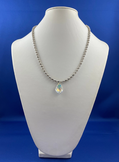 Swarovski Crystal Pendant Glass Pearl Bead Necklace, Gemstone Jewelry, Sterling Silver, Barrel Clasp, Gift For Her, Handmade Jewelry