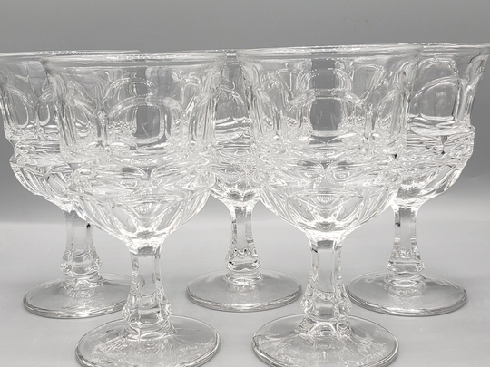 Last Set Fostoria Argus Glasses ~ Henry Ford Museum Paneled Crystal Stemware 5 Water Goblets Dinner Party Glassware Mid Mod Mama Vibes