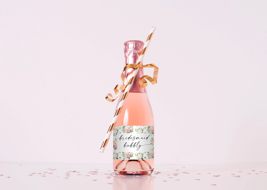 White Floral Bridesmaid Bubbly Mini Bottle Label | Custom Champagne Custom, High Quality Wine Wine