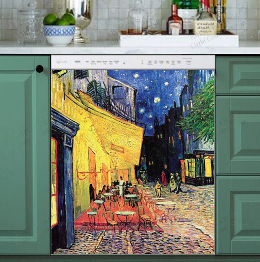 Kitchen Dishwasher Magnet Cover - The Cafe Terrace On The Place Du Forum Arles At Night By Vincent Van Gogh