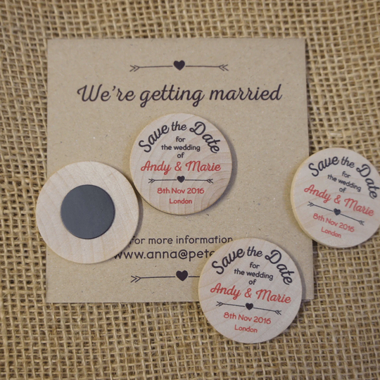 30+ Wooden Round Fridge Magnets - Save The Dates 30x | Min Order Ideal For Rustic Weddings