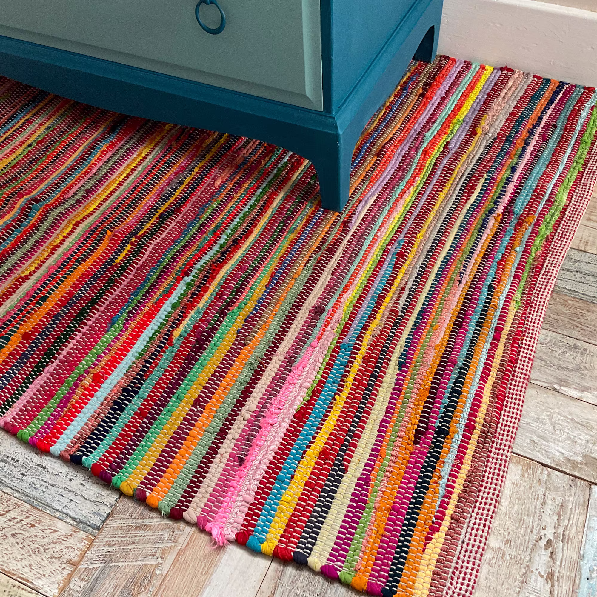 Rainbow Multi Colour Rag Rug Cotton Mix Eco Friendly Floor Mat Small Medium Large Extra Runner Rectangle Or Square