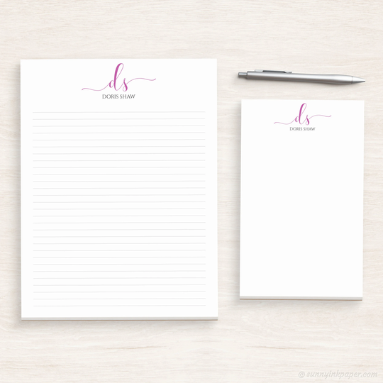 Monogram Notepad Personalized - Women's Desk Pad Custom Script Writing Paper #198