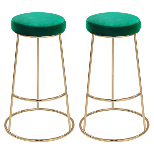 (Green) 2Pcs Vintage Velvet Bar Stool Breakfast Kitchen Counter Stools