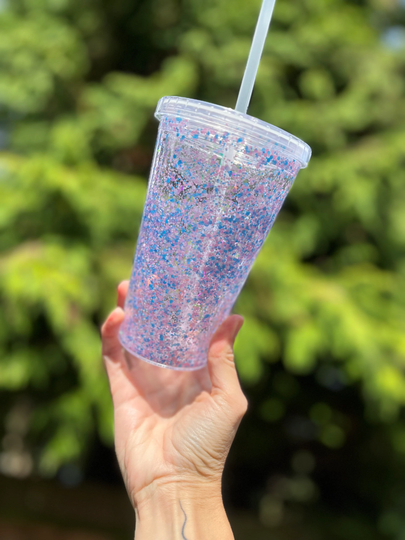 Floating Glitter Snowglobe Skinny Tumbler With Straw