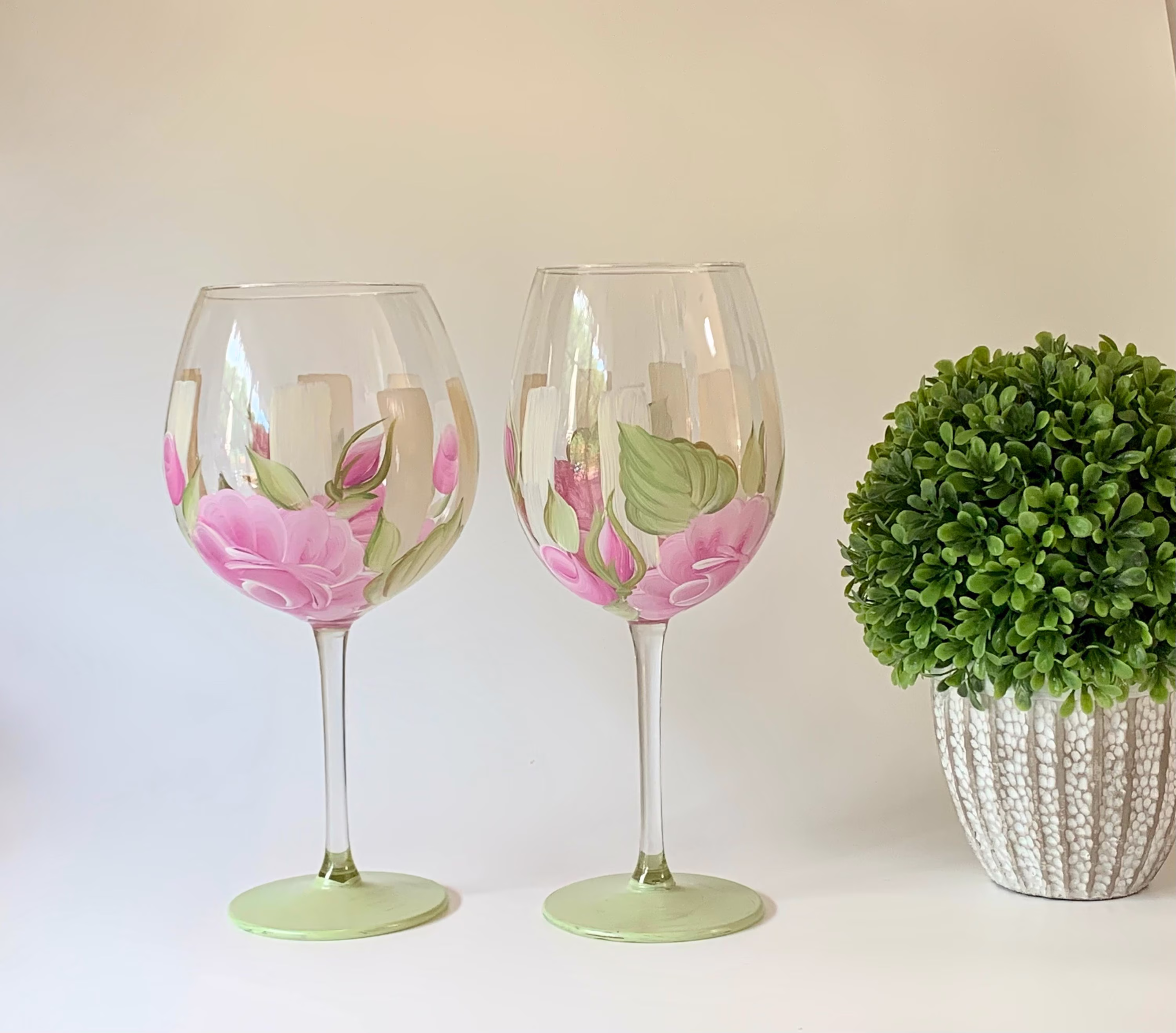 Painted Wine Glasses With Pink Roses, Wedding Glass, Goblet, Birthday Gifts, Anniversary Mother Of The Groom Gift