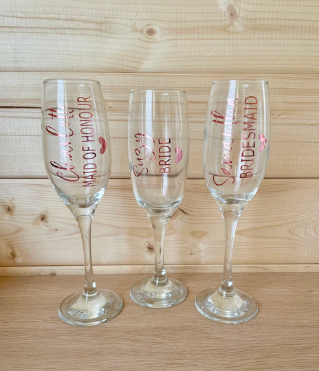 Personalised Wedding Champagne Flute. Bridesmaid Bride Gift