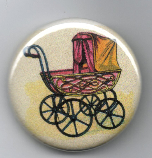 Baby Buggy/Perambulator 1.25 Inch Pinback Button Vintage Illustration