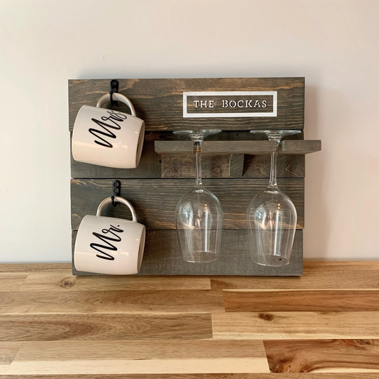 Wooden Coffee Mug & Wine Glass Holder