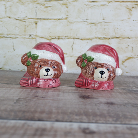 Vintage Christmas Teddy Bear Salt & Pepper Pots