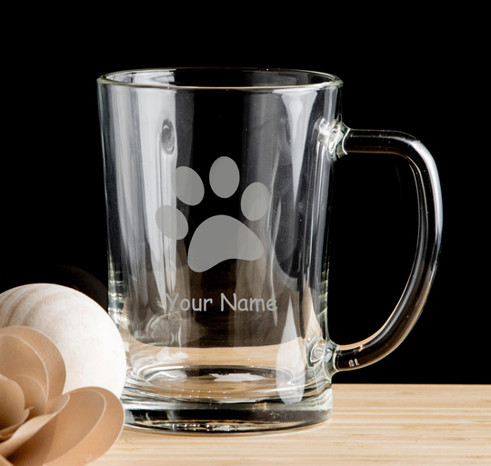 Paw Print Beer Glass Personalised Hand Etched Ideal Gift, Birthday, Fathers Day, Christmas. Dog Paw Print, Cat 01