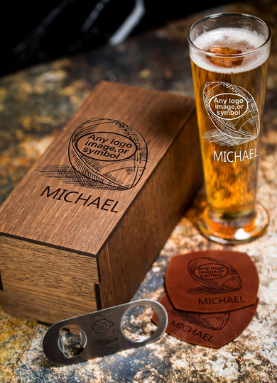 Personalized Beer Gift Set - 500/1 Football Fan Pittsburgh Green Bay Boston