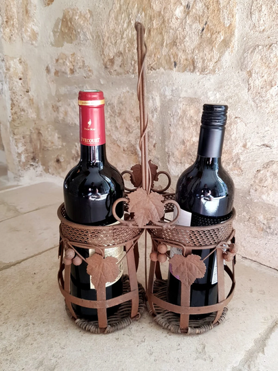 Very Pretty, Vintage, French, 2 Bottle Wine Carrier Fabricated in Steel With Wicker Bases. Circa 1970's/80's