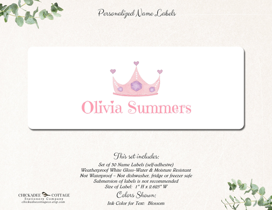 Princess School Supply Labels, Name Stickers, Labels For School, Girls, Personalized Back To Gift Princess