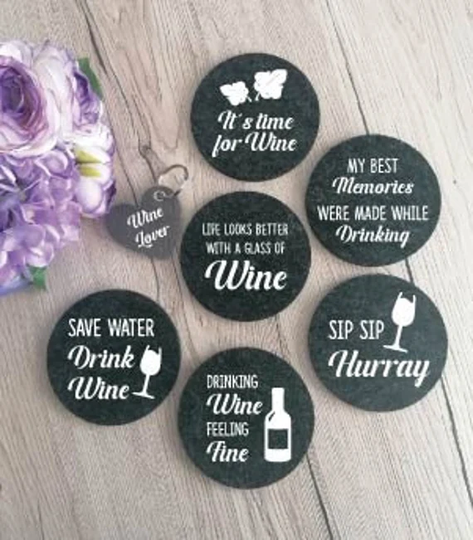 Felt Coaster, Wine Glass Quotes, Keychain Lover, Gift For Lover