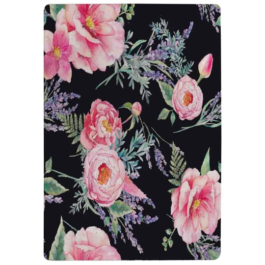 Parnell Watercolour Painting of Flowers Shaggy Black/Pink/Green Rug