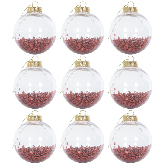 Mr Crimbo 9 Pack Shaker Christmas Tree Baubles Ornaments Decorations 8cm - Red