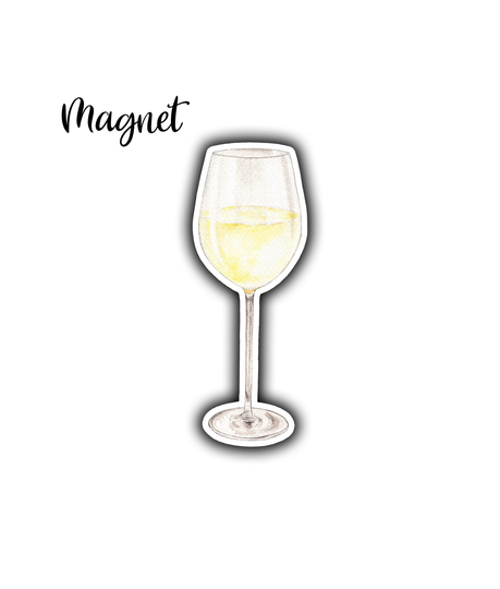 White Wine Magnet, Die Cut Fridge Watercolor Waterproof Bachelorette Magnet