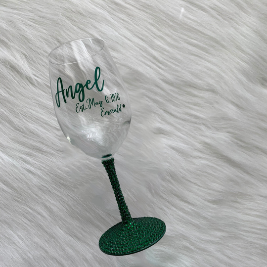 May Birthstone Wine Glass, Custom Bling Out Birthday Gift