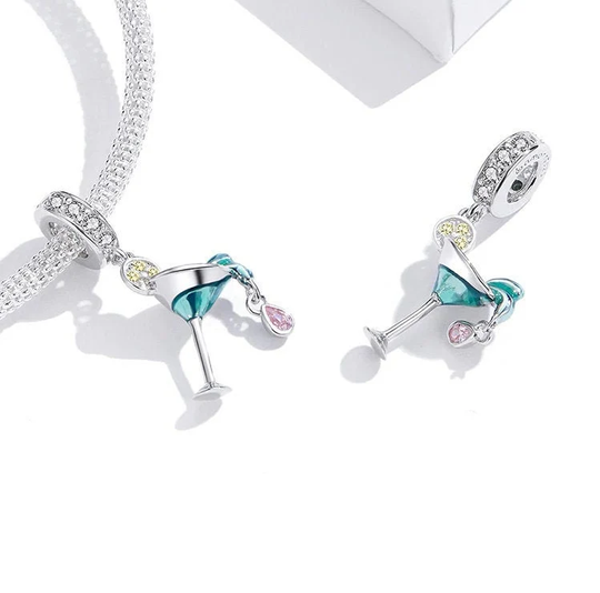 Silver Cocktail Bracelet Charm, Charm For Pandora Bracelets, Dangle Charms, 18Th Birthday