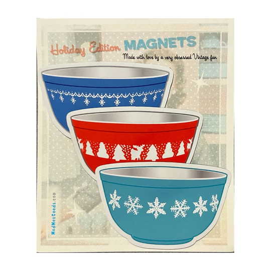 Pyrex Holiday Magnet Set Of 3 Bowl Magnets 2.5In Wide