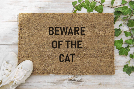 Beware Of The Cat 70 X 40cm Internal Coir Door Mat, Hand Made in The UK Artisan Kiss