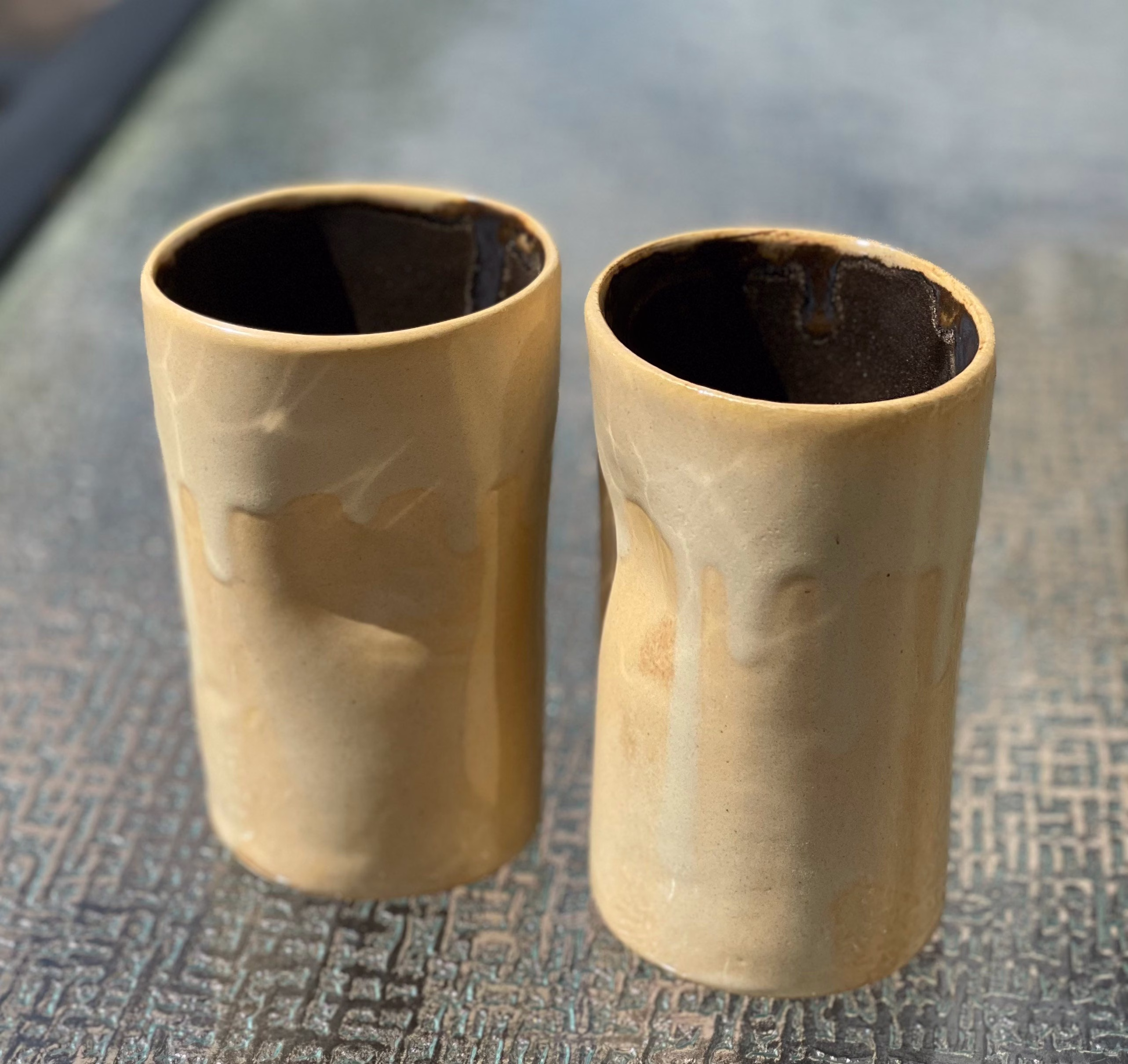 Cashew Colored Thumb Mug/Tumbler/Cup Set Of 2 - Holds 10Oz. Handmade