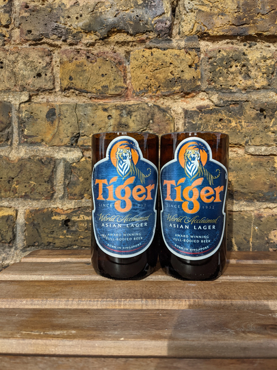 Tiger Beer Upcycled Bottle Glasses Set Of 2, Bachelor Pad Decor, Man Cave Gifts, Gifts For Couple, Sustainable Living, Step Dad
