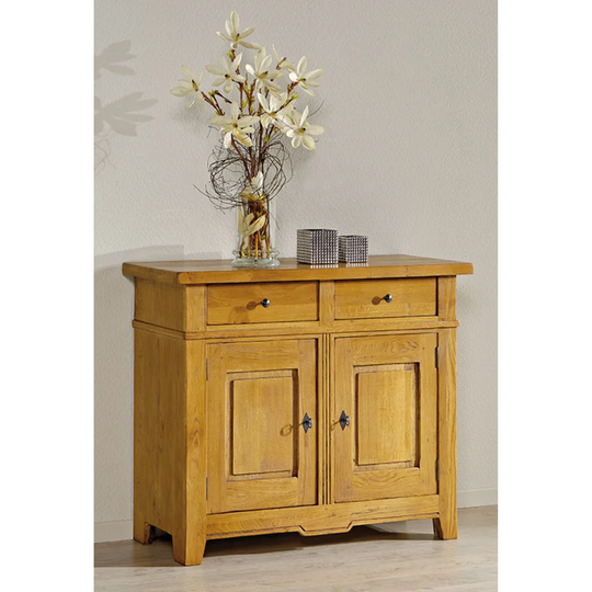 Achille 113cm Wide 2 Drawer Oak Solid Wood Sideboard