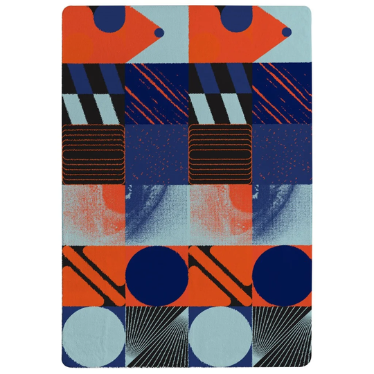 Clarkson Deconstructed Postmodern Inspired Artwork Designer Shaggy Blue/Orange Rug