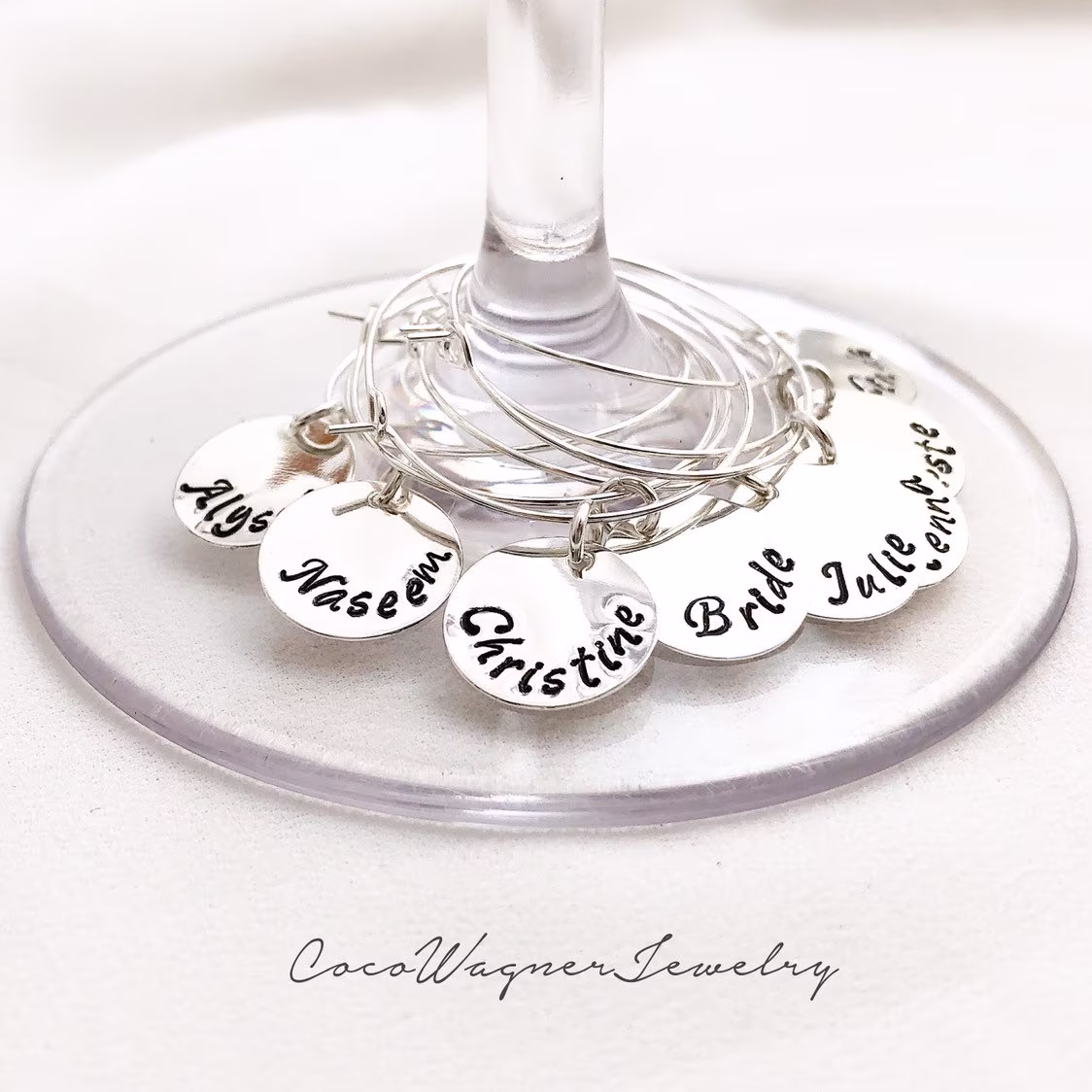 Personalized Wine Glass Charm, Hand Stamped Custom Perfect For A Holiday Or Hostess Gift, Christmas Dinner