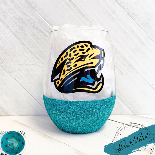 Jacksonville Jaguars Glitter Wine Glass/Football Sports
