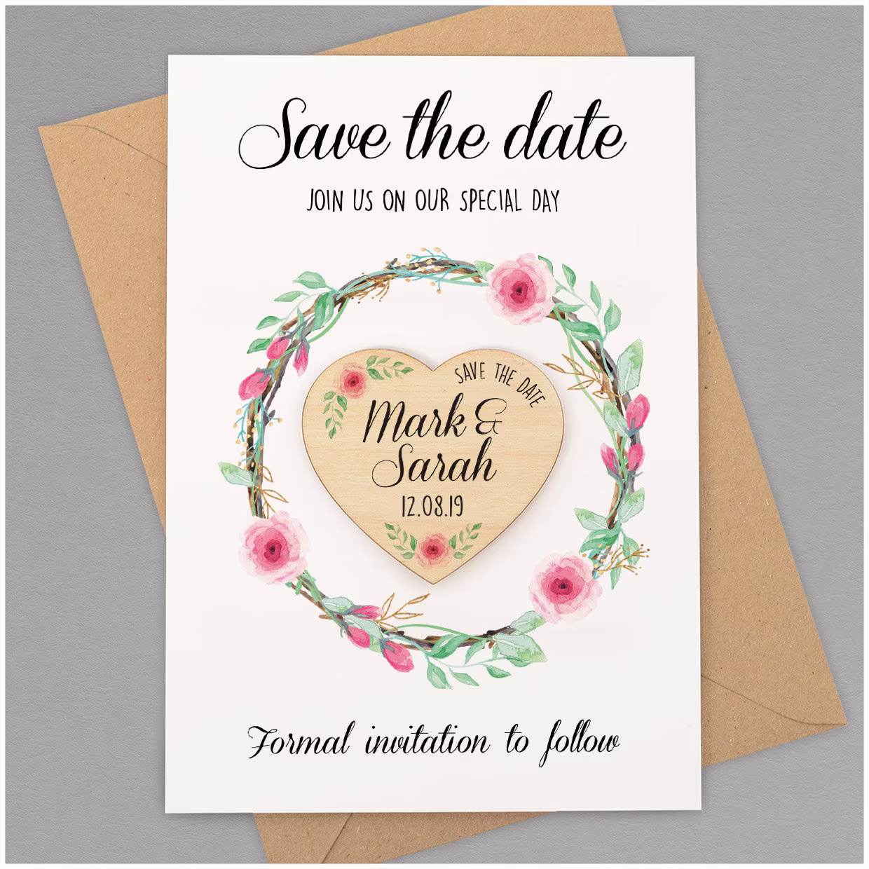 Custom Save The Date Magnets - Personalised Rustic Wooden Fridge Magnet Cards Floral Boho Spring Summer Wedding Invitation